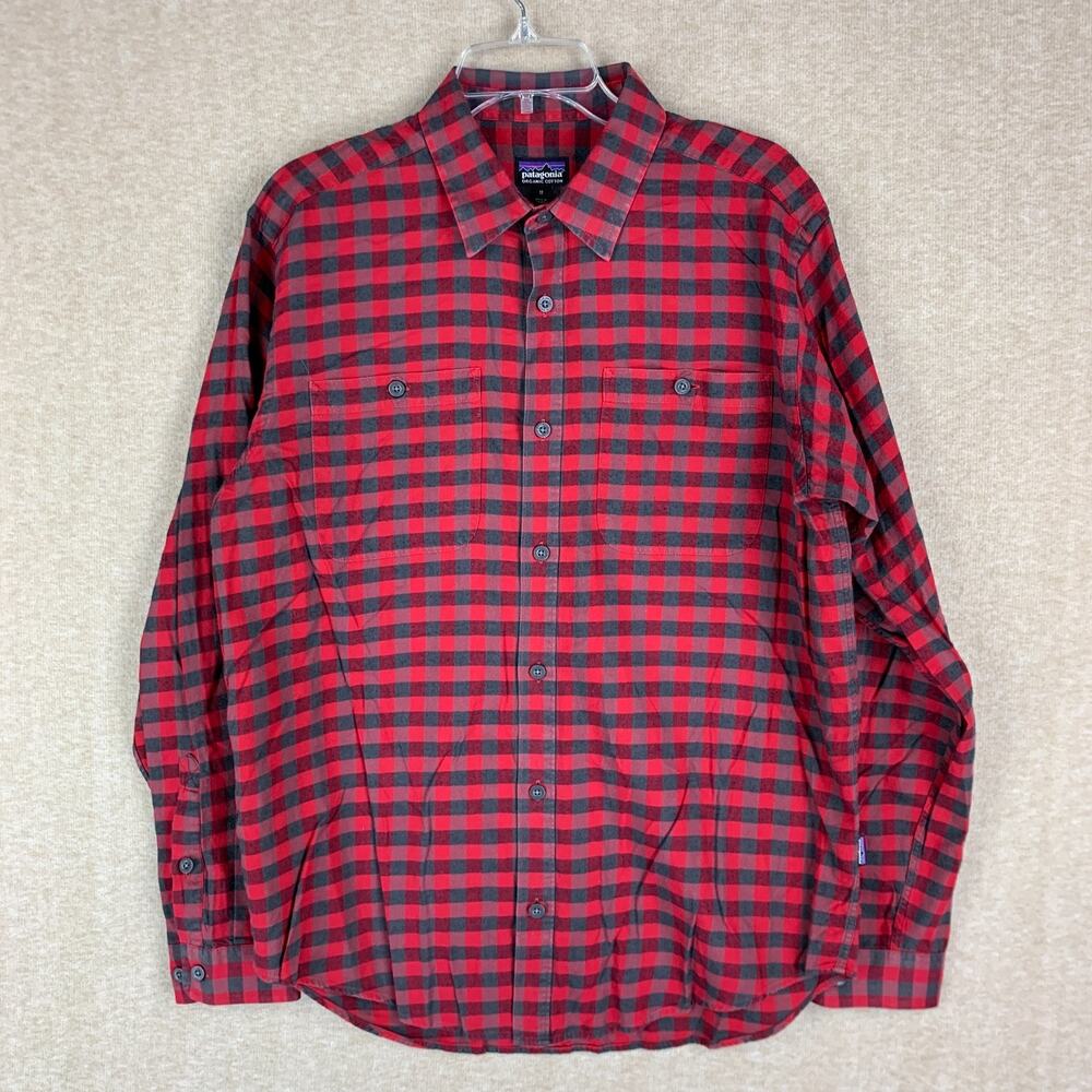 Patagonia Organic Cotton Shirt Mens Medium Red Buffalo Check Plaid Long Sleeve